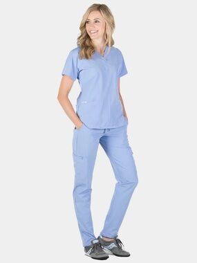Blue Sky Ceil Blue Peyton 7-Pocket Straight-Leg Cargo Scrub Pants
